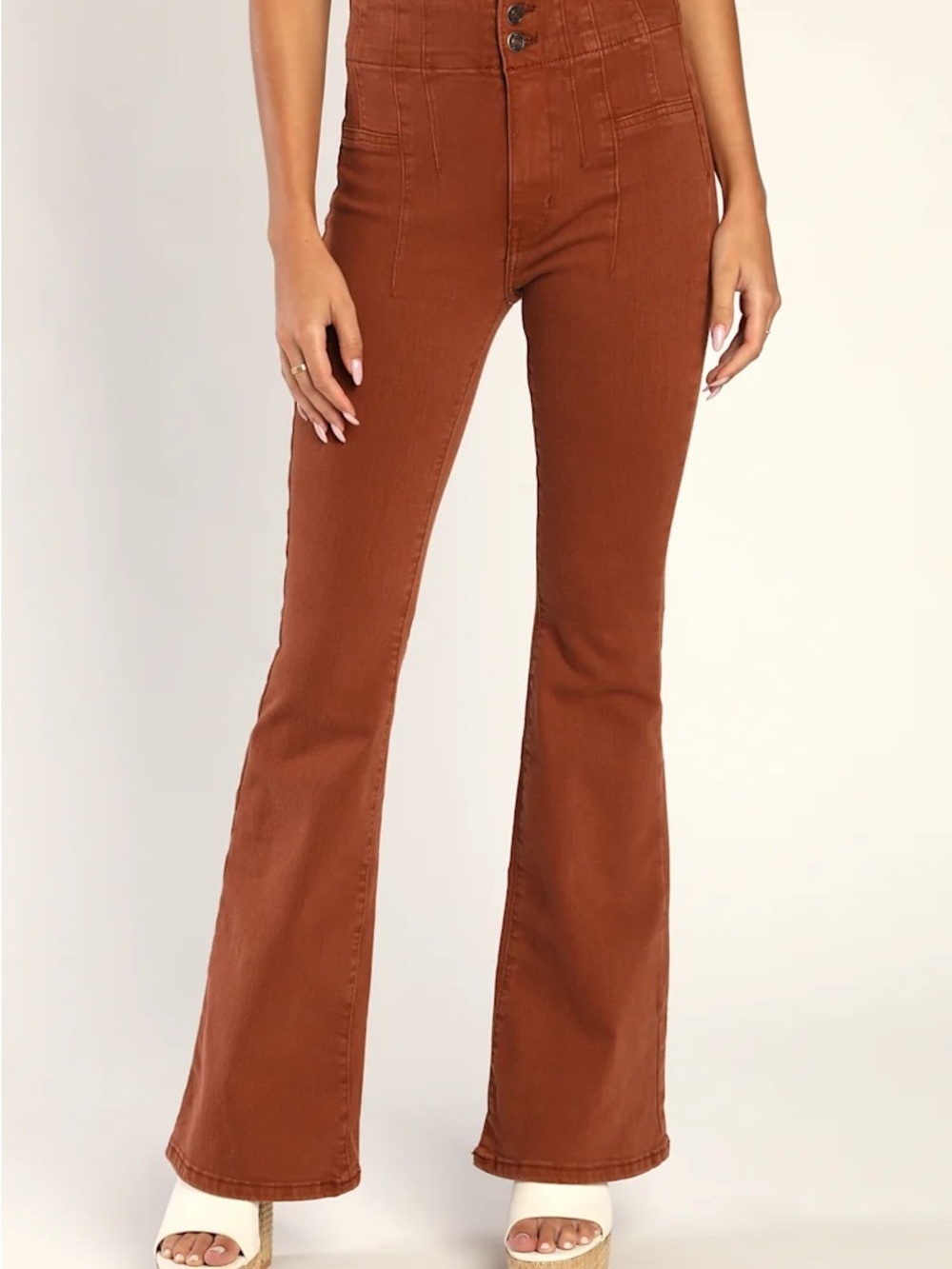 We The Free High-Rise Flare Jeans in Rust Brown